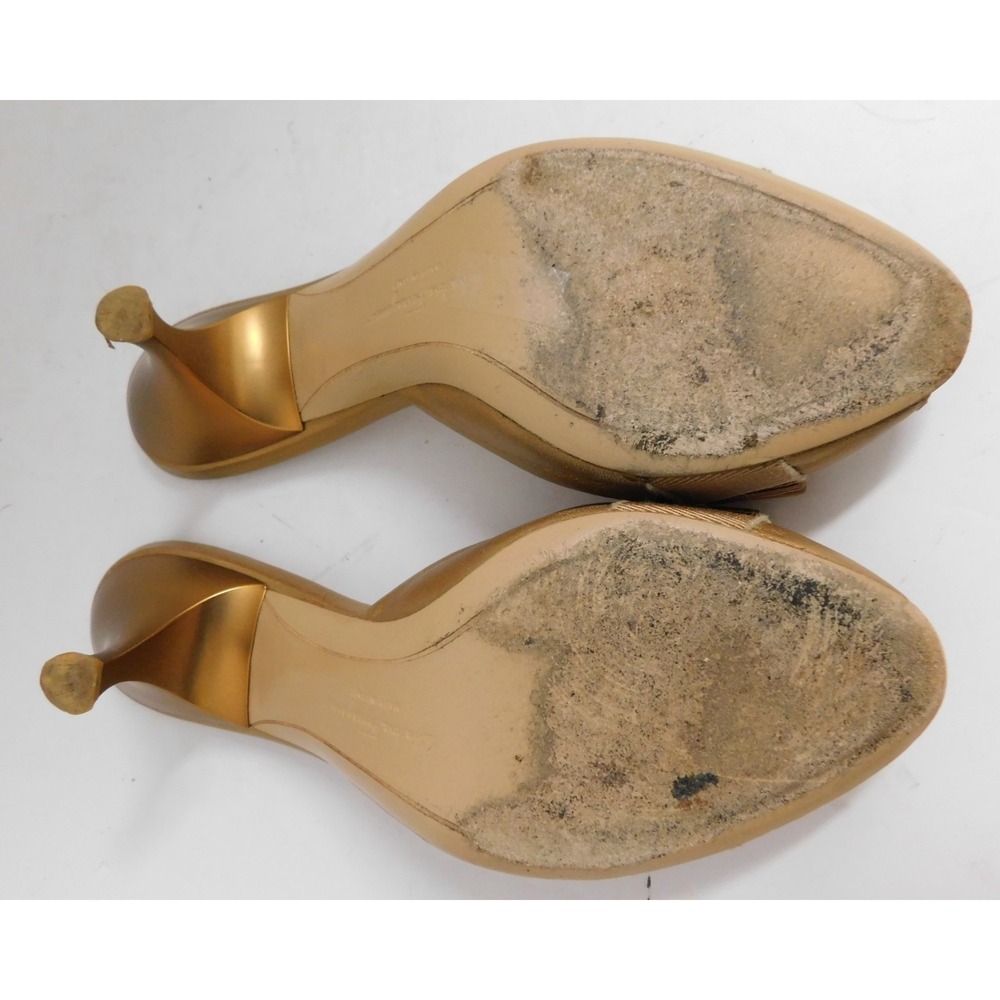 SALVATORE FERRAGAMO Gold Ribbon Bow Mules Slide Heels sz 5 B - Picture 6 of 6